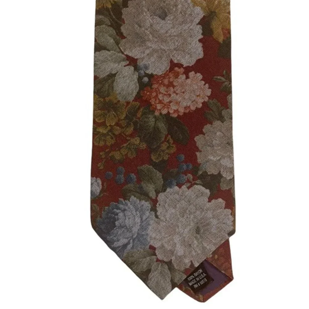 Britches VINTAGE from 1980s Brown Floral Silk Tie 100% Rayon Like New Condition - Picture 2 of 4
